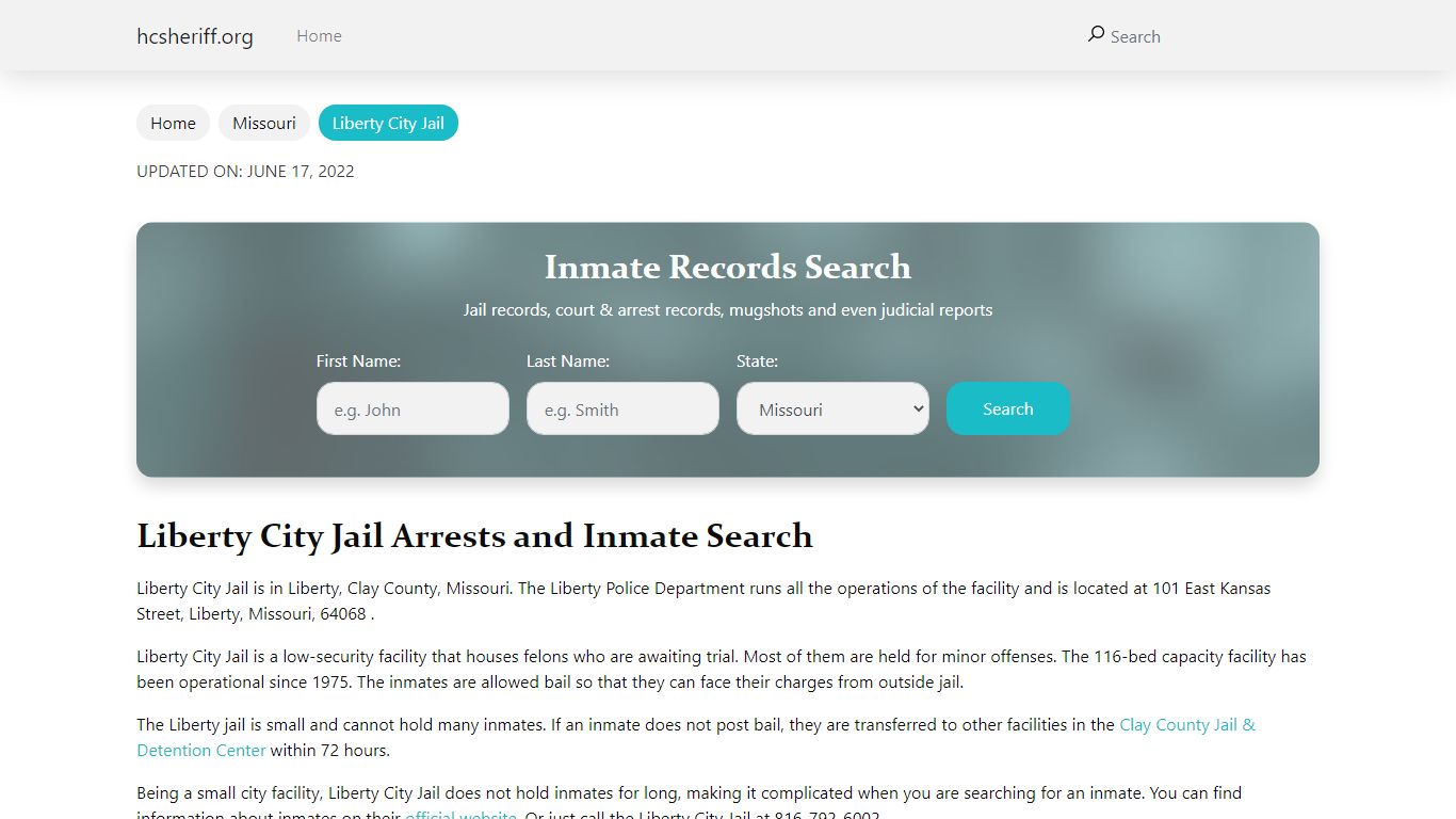Liberty City Jail Arrests and Inmate Search - hcsheriff.org